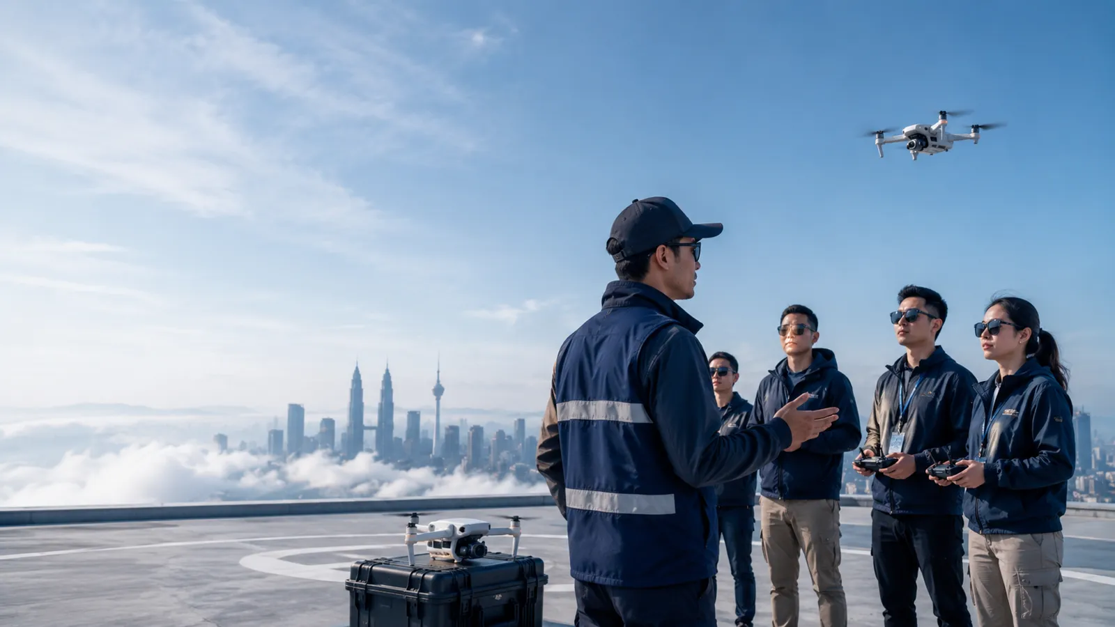 Participant practising drone flight with a controller