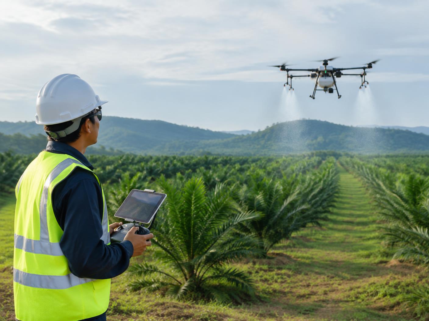 Agricultural drone over a plantation