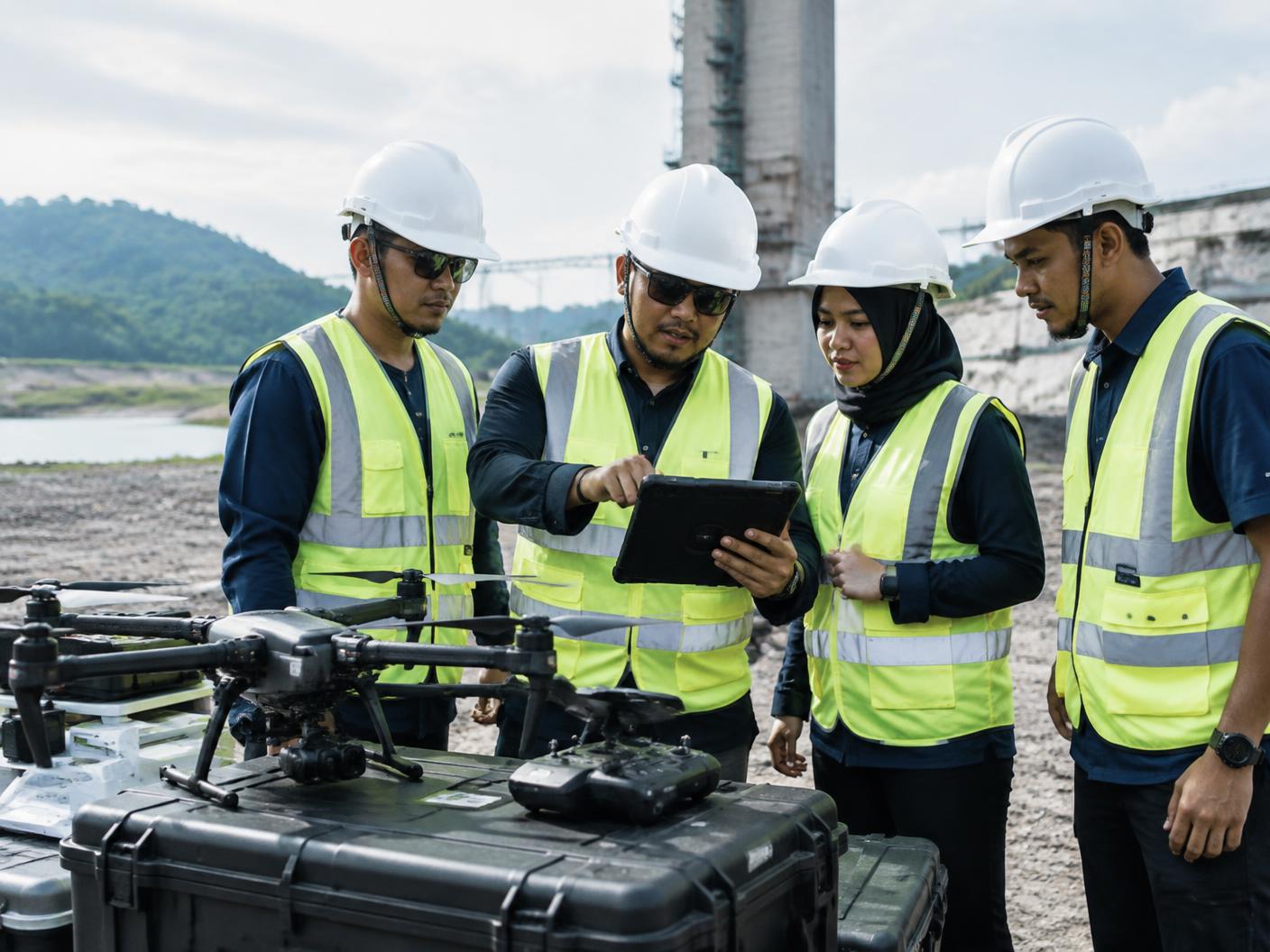 Malaysian technical team planning an enterprise drone mission
