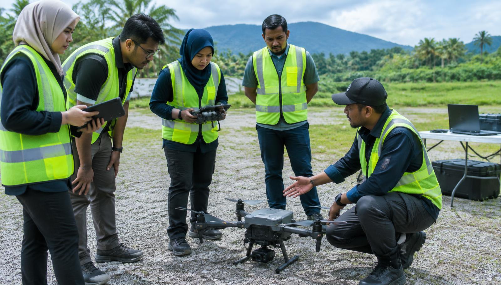 LANGIT field training with operators in PPE and an enterprise aircraft